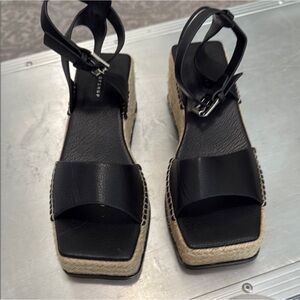 Topshop Black Leather Espadrille Sandals
